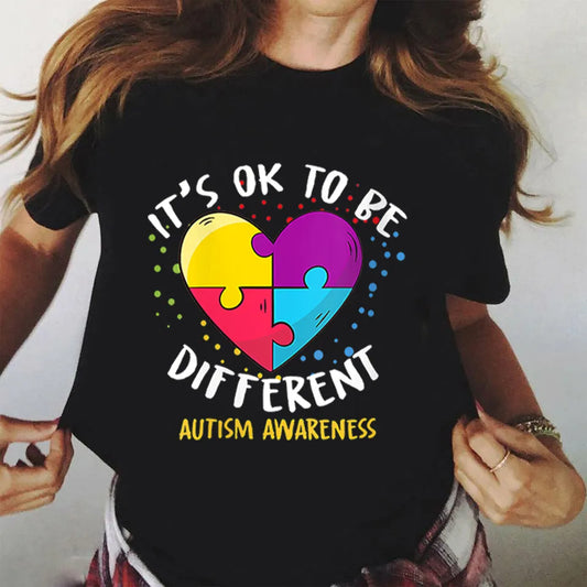 It's Ok To Be Different Autism Awareness Letter Print T-shirt Women